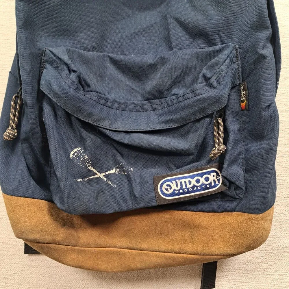Vintage Outdoor Products Backpack Navy Blue Suede Bottom Daypack Bookbag Gorp